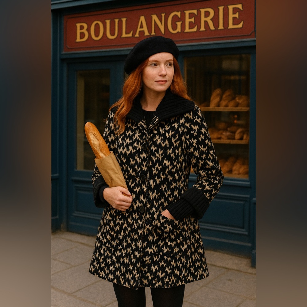 Diane Von Furstenberg Black and White wool blend coat
